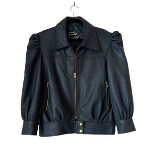Jacket Makers Women’s Navy Blue Gold Hardware Leather Oversized Jacket XSmall